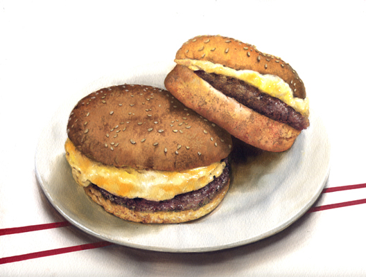 "Hamburger" by Yoko Asari, original watercolour painting