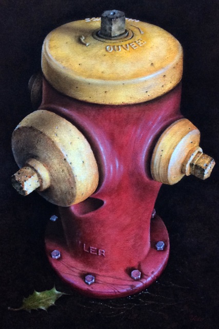 "Hydrant with Holly" by Yoko Asari, original watercolour painting