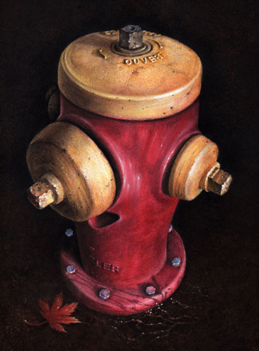 "Hydrant with Maple" by Yoko Asari, original watercolour painting